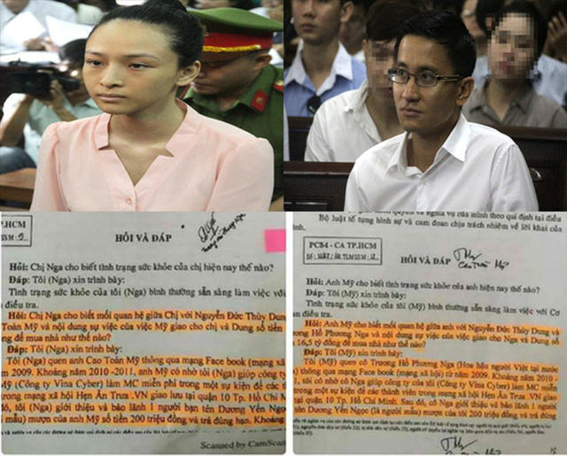 Sự tr&ugrave;ng khớp kỳ lạ giữa hai bản khai của hoa hậu Phương Nga v&agrave; &ocirc;ng Cao To&agrave;n Mỹ.