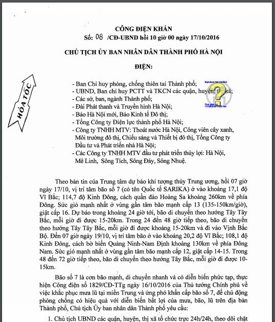 Nội dung Công điện.