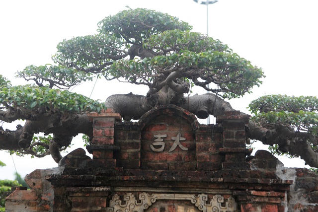 Điểm độc đáo là hai ngọn kết thành một, uốn lượn trên cổng làng như hình dáng một con rồng