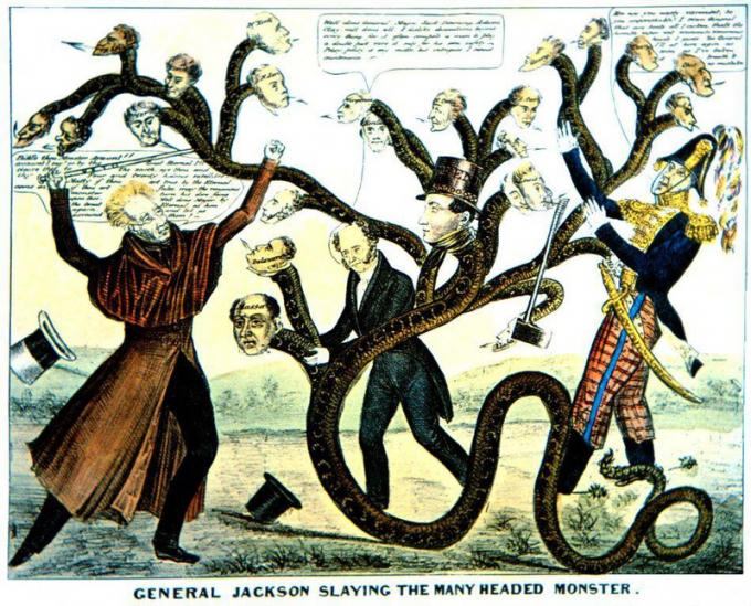 Bức tranh mô tả Tổng thống Andrew Jackson chống lại tập đoàn “rắn hổ mang” ngân hàng.