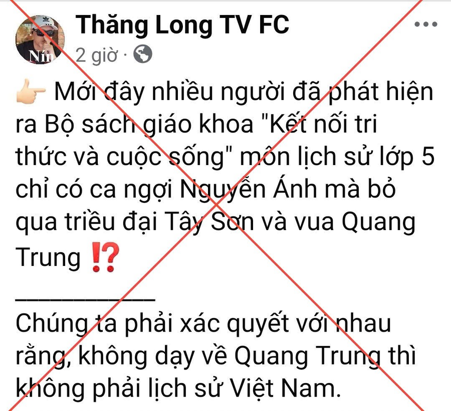 Hình ảnh một số tài khoản lan truyền thông tin xuyên tạc nội dung SGK môn Lịch sử - Địa lí lớp 5 (bộ sách “Kết nối tri thức và cuộc sống):
Hình ảnh một số tài khoản lan truyền thông tin xuyên tạc nội dung SGK môn Lịch sử - Địa lí lớp 5 (bộ sách “Kết nối tri thức và cuộc sống):