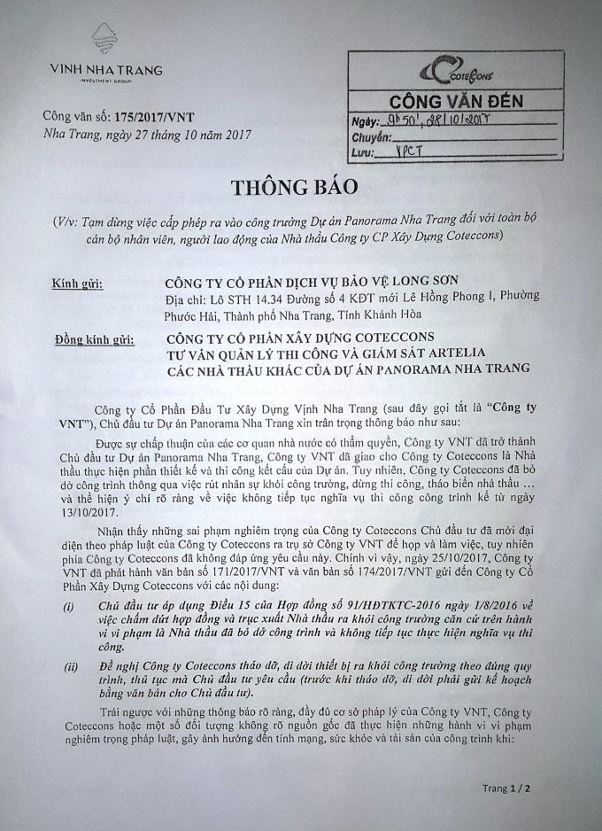 Tranh chấp tại Dự &aacute;n Panorama Nha Trang: Chủ đầu tư ngăn cản nh&agrave; thầu khắc phục sự cố sau b&atilde;o?