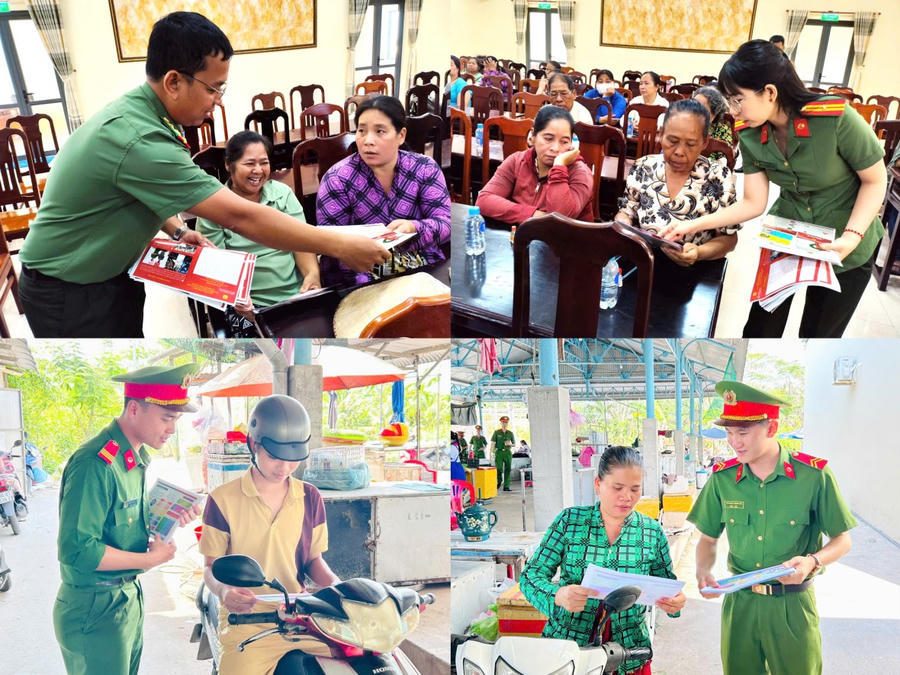 Cán bộ Công an Cà Mau tích cực tuyên truyền pháp luật lồng ghép tại các buổi an sinh xã hội.