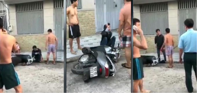 Người dân vây bắt tên cướp, đồng thời thông báo tới lực lượng chức năng.