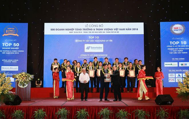 Eurowindow đứng vị trí thứ 4 trong Top 10 Công ty vật liệu xây dựng tiêu biểu 2017
