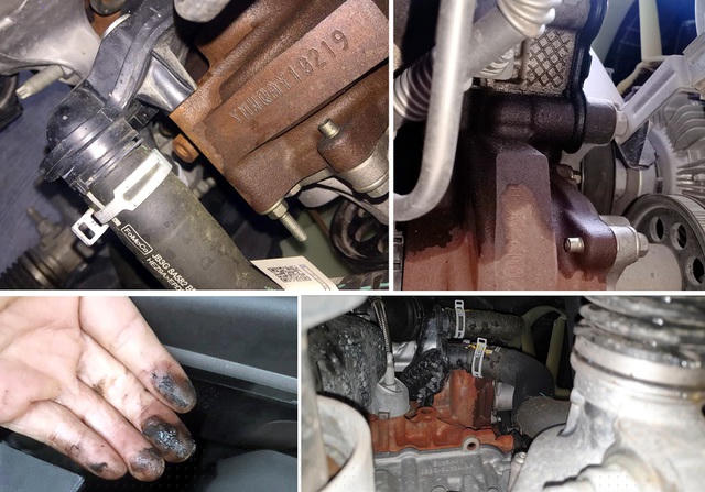 Dầu thấm/chảy bên ngoài động cơ, vị trí nắp che đai cam và thành động cơ.