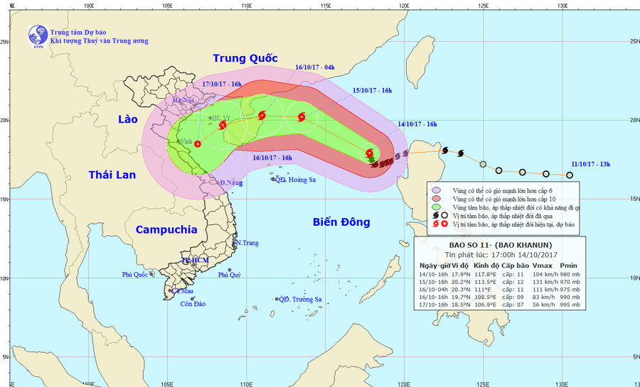 Dự báo vị trí, hướng đi của cơn bão số 11. Ảnh: nchmf.gov.vn