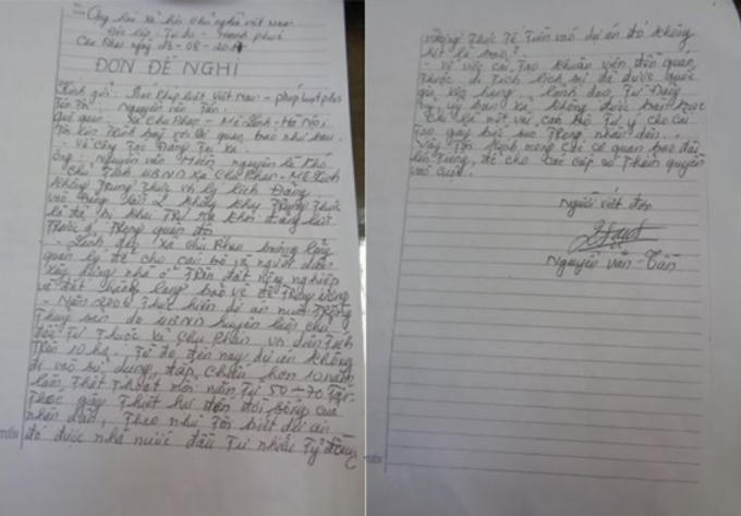 Đơn thư phản ánh của ông Nguyễn Văn Tần công dân thuộc xóm 3, thôn Nại Châu - xã Chu Phan - huyện Mê Linh - TP Hà Nội gửi đến Phapluatplus.vn.