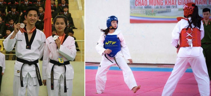 Tại hội thi võ thuật sinh viên khu vực phía bắc năm 2017, Thủy đạt huy chương vàng. Trước đó năm 2014, 2016, em đạt huy chương bạc hội thi võ thuật của Bộ Công an. Ảnh: NVCC.