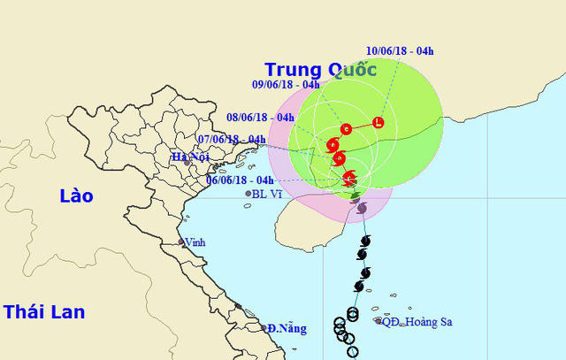 Vị trí và hướng di chuyển của bão số 2. (Ảnh: NCHMF)