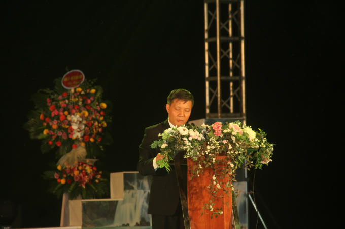 Ông Phạm Văn Cao, Bí thư Huyện ủy Trùng Khánh, Cao Bằng phát biểu tại Lễ Khai mạc.