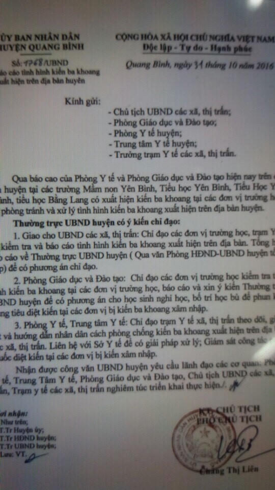 Công văn chỉ đạo của UBND huyện Quang Bình.