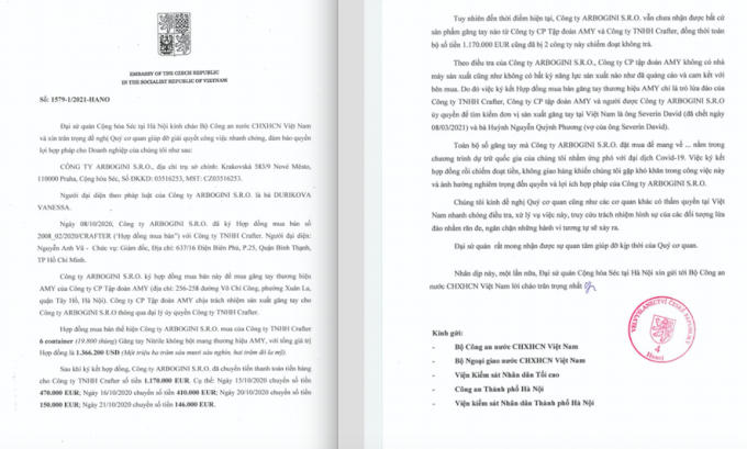 Ngay sau khi xảy ra sự việc, Đại sứ quán Cộng hòa Séc tại Việt Nam cũng đã có công hàm gửi đến Bộ Công an.
