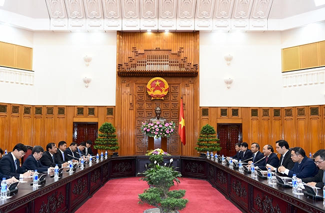 Toàn cảnh buổi tiếp Bộ trưởng Ngoại giao và Hợp tác quốc tế Campuchia Prak Sokhonn. (Ảnh: VGP)