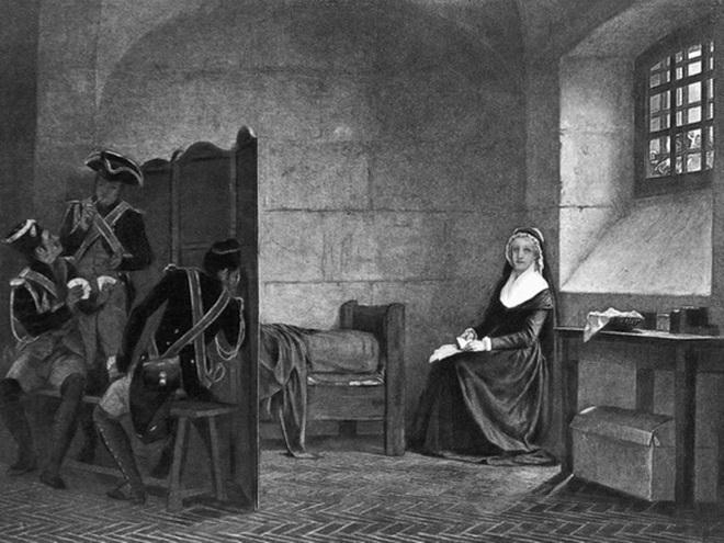 Tranh minh họa cảnh hoàng hậu Marie Antoinette trong nhà tù.
