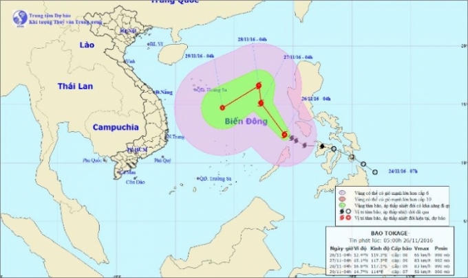 Đường đi của cơn bão số 9 trên biển Đông.