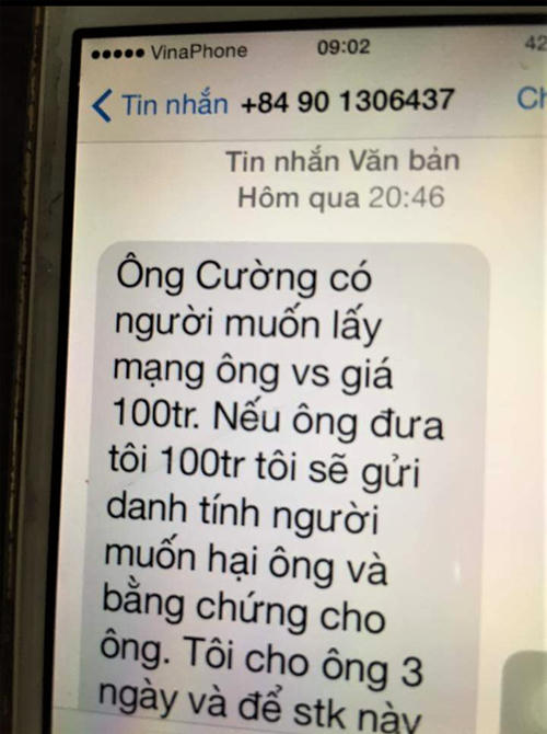 Dòng tin nhắn từ số điện thoại lạ đe dọa, tống tiền ông Hoàng Đức Cường