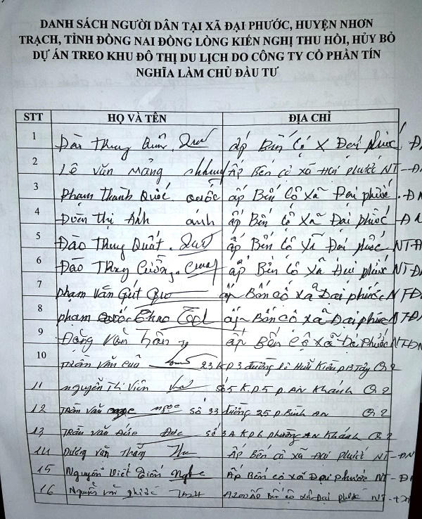 Người dân kiến nghị cần xem xét khả năng chủ đầu tư Tín Nghĩa có thực hiện được dự án hay không, nếu không thì cần sớm có phương án thu hồi.