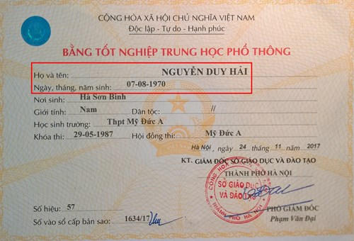 Bằng chứng thể hiện con trai đầu bà Tâm sinh năm 1970- Ảnh: Xuân Hoàng.