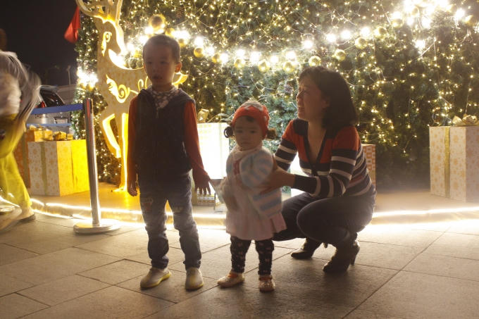 Nhiều gia đình cũng cho các cháu đến ngắm nhìn và chụp ảnh.