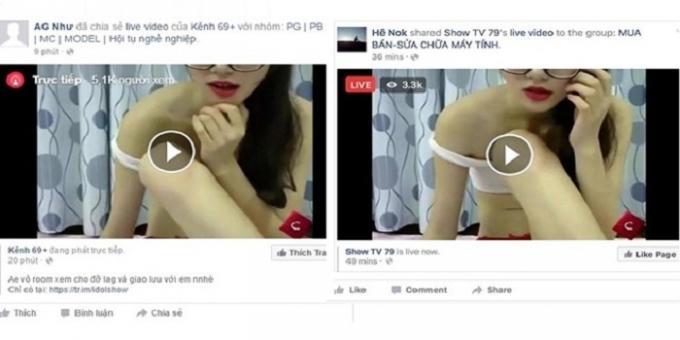 Nhiều fanpage phát trực tiếp các đoạn video ăn mặc khêu gợi, khỏa thân với mục đích xấu (Ảnh: Zing).