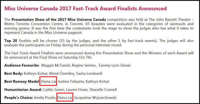 Ảnh chụp màn hình từ trang chủ của Hoa hậu Hoàn vũ Canada.
