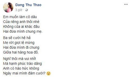 Hoa hậu Thu Thảo làm thơ tình gửi ông xã Trung Tín trước ngày cưới