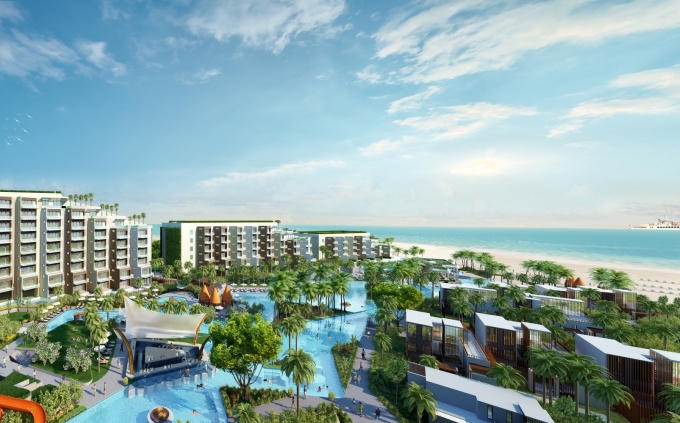 Bể bơi tràn bờ tại Condotel Premier Residences Phu Quoc Emerald Bay.
