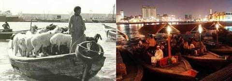 Thuyền chở hàng hóa cách đây 50 năm và hiện tại . Từ một làng chài nhỏ bé, năm 1966 những mỏ dầu đầu tiên được phát hiện ở đây đã mở ra một trang mới với Dubai. Những mỏ dầu đã đưa về nguồn thu rất lớn, các công trình bắt đầu mọc lên biến làng chài nhỏ bé thành một thành phố giàu có.