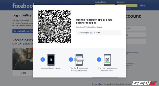 Bước 2: Nhấp vào tùy chọn “Log in with your phone”, cửa sổ kèm mã QR và hướng dẫn thao tác sẽ xuất hiện.