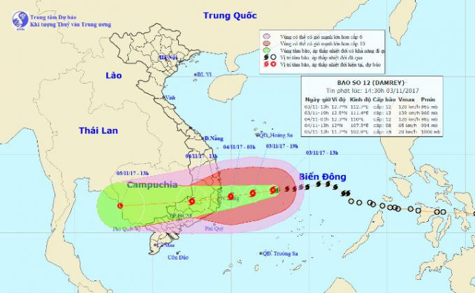 Dự báo vị trí, hướng đi của cơn bão số 12. Ảnh: nchmf.gov.vn