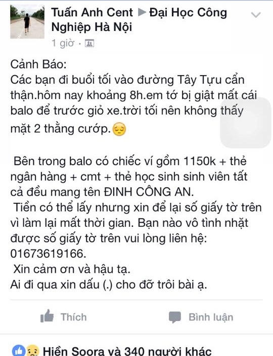 Chia sẻ của Facebooker trên Fanpage trường Đại học Công Nghiệp Hà Nội.