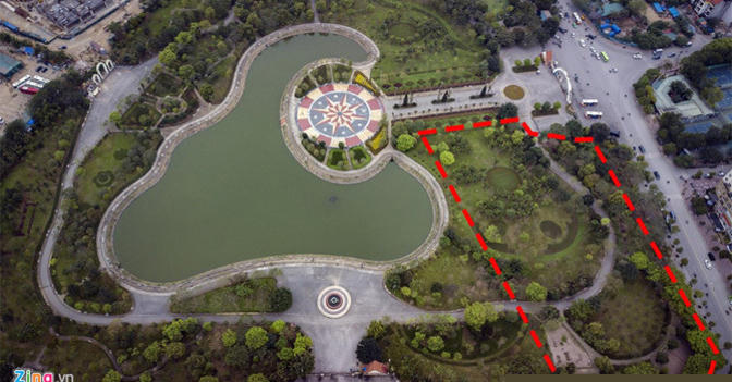 Diện tích 1,45 ha trong Công viên Cầu Giấy doanh muốn làm bãi xe và dịch vụ thương mại. Ảnh: Zing