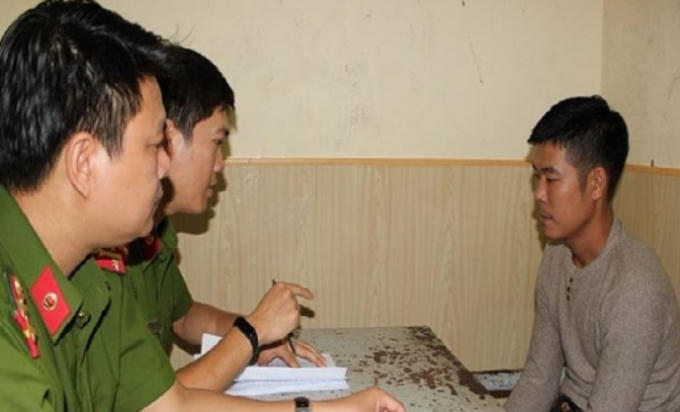 Nghi phạm Vũ Thế Thùy tại cơ quan Công an.