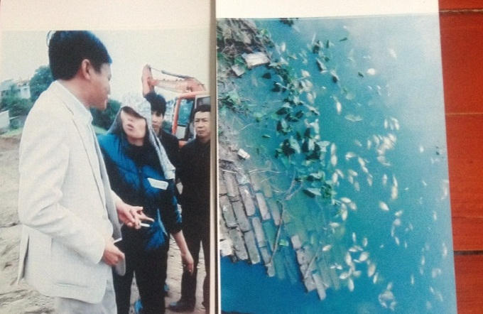 Việc xã Lạc Hồng cho Cty Thành Đạt đổ đất lấp ao Đoài đã làm chết hàng tấn cá của ông Mây. (Ảnh gia đình cung cấp)