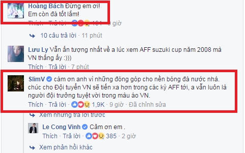 Ca sĩ Hoàng Bách và chàng DJ Slim V cũng chia sẻ trước thông tin tiền đạo Lê Công Vinh giải nghệ.