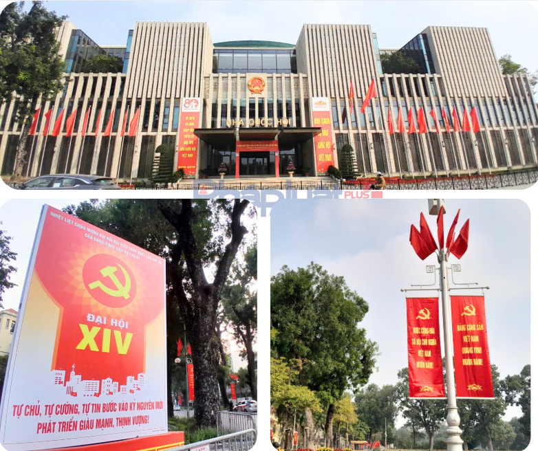 Thủ đô Hà Nội những ngày đầu năm 2026 được trang hoàng rực rỡ với cờ, hoa, pano, áp phích trên khắp các tuyến phố, tạo không khí trang trọng, phấn khởi chào mừng Đại hội đại biểu toàn quốc lần thứ XIV của Đảng.