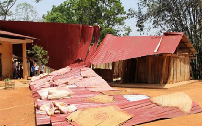 Gió lốc làm tốc mái điểm trường thôn Nà Nông, xã Nậm Ban, Mèo Vạc. (Ảnh: Báo Hà Giang)