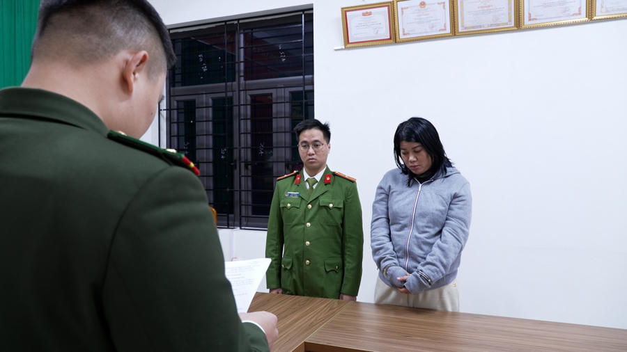 Bị can Trần Thị Trà My tại Cơ quan Công an.