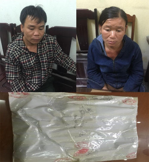 Vợ chồng ông Thưởng cùng tang vật có liên quan. Ảnh: Công an Thanh Hóa cung cấp.