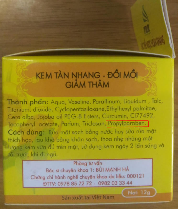 Chất Propylparaben bị cấm nhưng vẫn có trong thành phần sản phẩm trên.
