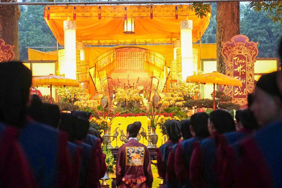 Nghi thức lễ dâng hương khai Xuân Bính Ngọ 2026 tại di tích Điện Kính Thiên. (Ảnh: bvhttdl.gov.vn)