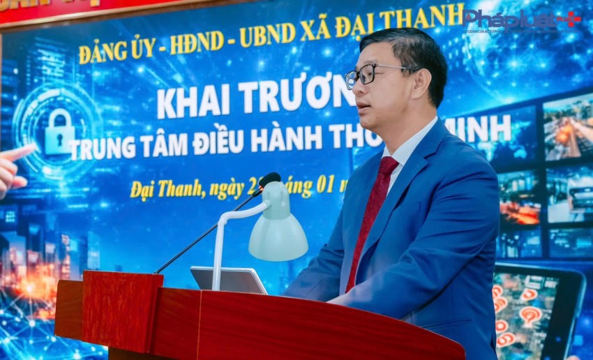 Ông Nguyễn Văn Hưng, Phó Bí thư Đảng uỷ, Chủ tịch UBND xã Đại Thanh phát biểu tại buổi Lễ Khai trương Trung tâm điều hành thông Minh (IOC).