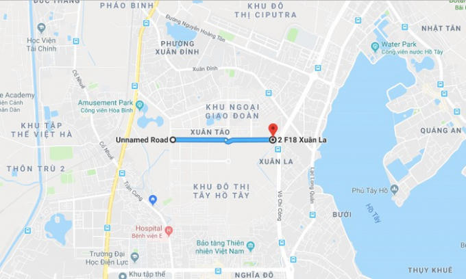 Bản đồ tuyến đường 10 l&agrave;n xe kết nối đường v&agrave;nh đai 2 v&agrave; v&agrave;nh đai 3 ở thủ đ&ocirc;. Ảnh: Google Maps.