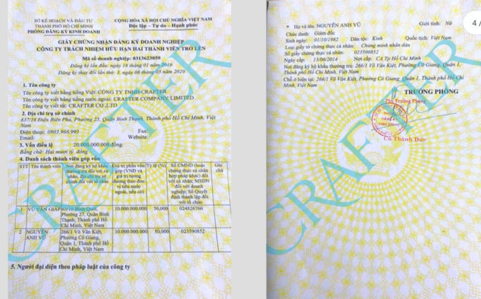 Công ty TNHH Craffer (địa chỉ 637/16, Điện Biên Phủ, phường 25, quận Bình Thạnh, TP Hồ Chí Minh) do bà Nguyễn Anh Vũ là người đại diện pháp luật.