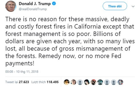 Chia sẻ của ông Trump trên Twitter ngày 10/11.