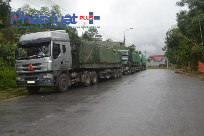Lực lượng CSGT huyện Quang Bình tạm giữ 8 xe tải chở quặng sắt.