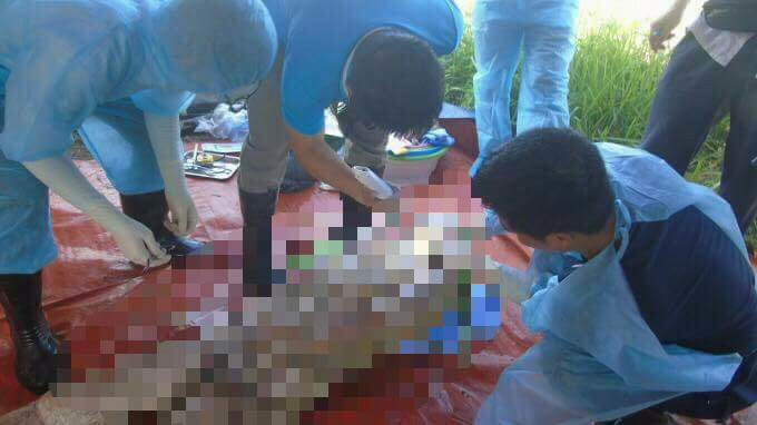 Quá trình khai quật tử thi chị Đào Thị Hoa.