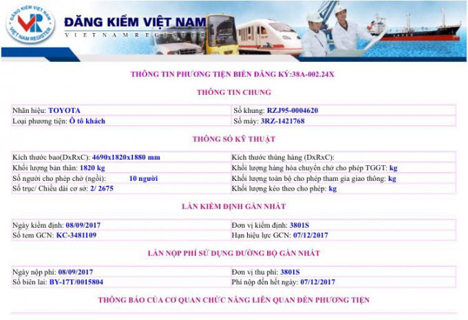 Xe biển xanh 38A - 00224 hiện đã hết hạn kiểm định.