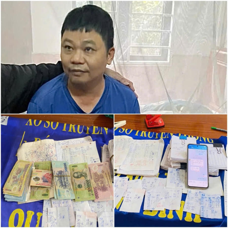 Đối tượng Lại Thế Thiết cùng tang vật vụ việc - Ảnh Công an Quảng Trị.